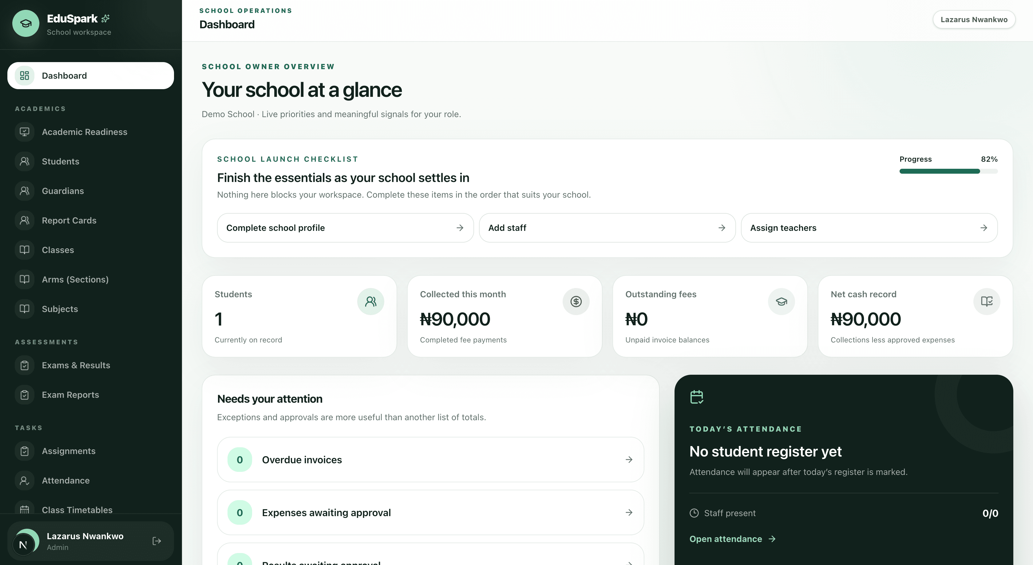 EduSpark dashboard with school performance and operations insights